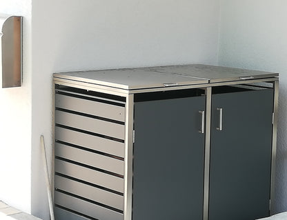 Mülltonnenboxen Basic 120l und 240l als 2er Set aus Metall Edelstahl Kombination, mit Deckel